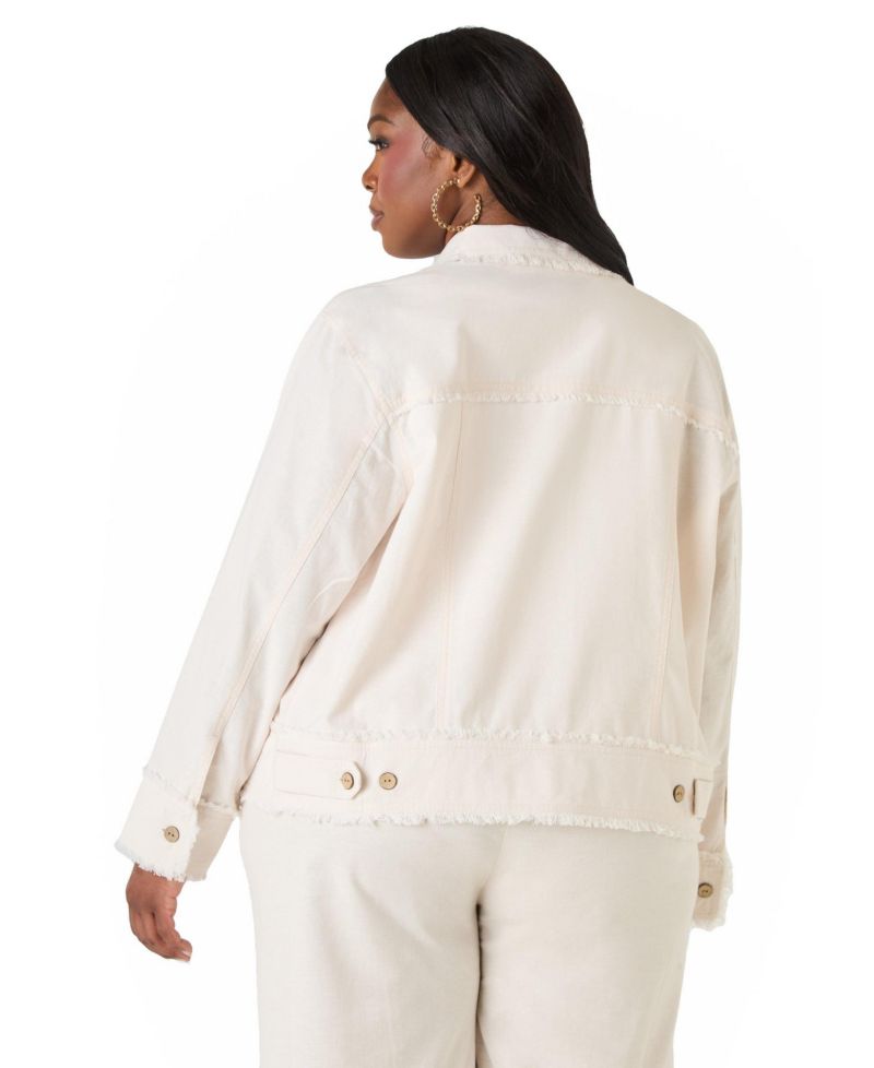 Women's Frayed Linen Blend Trucker Jacket