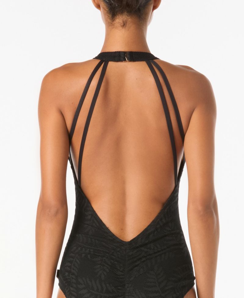 Women's Plunge V-Neck Crochet Ruched One-Piece Swimsuit