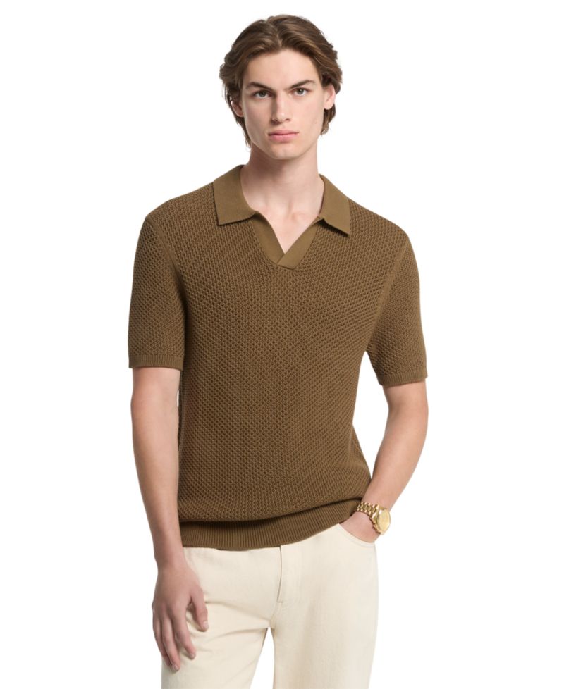 Men's Textured Johnny Collar Polo Shirt