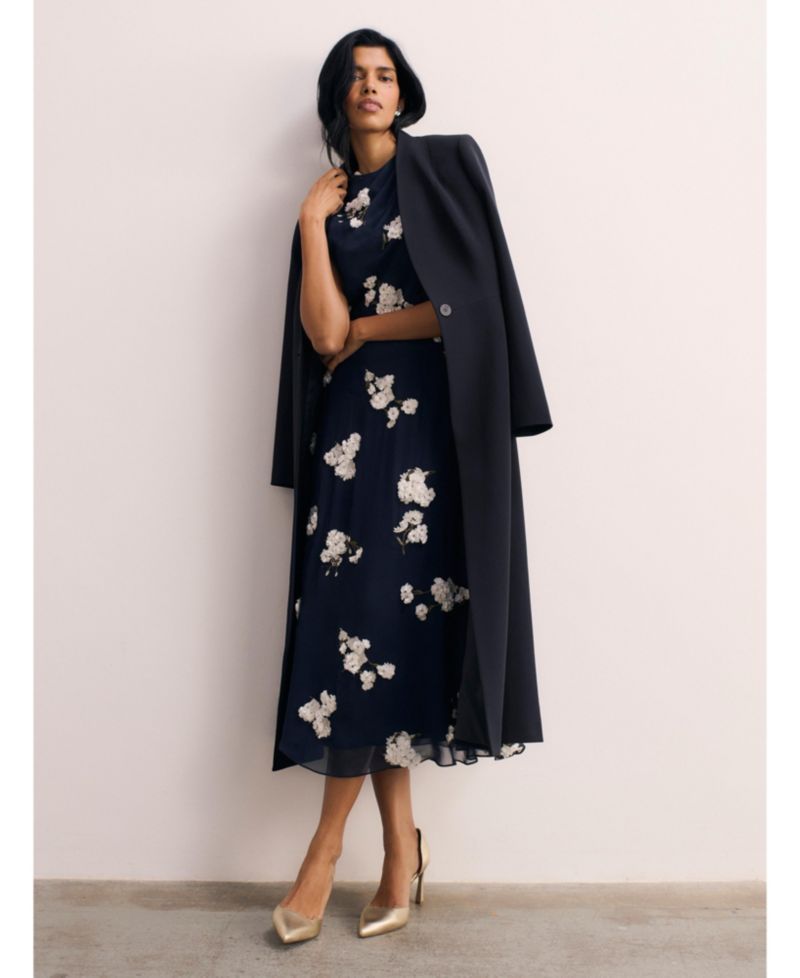 Women's Ischia Floral-Print Embroidered A-Line Midi Dress