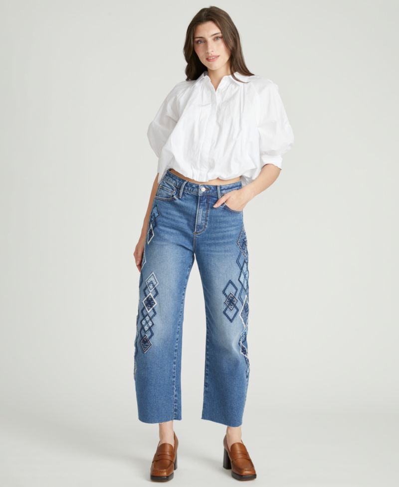 Women's Parker Barrel High-Waisted Argyle Patchwork Jeans