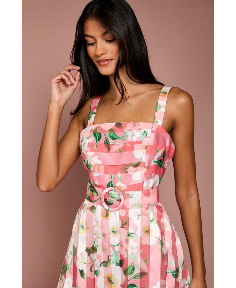 Women's Petite Floral Organza Midi Dress