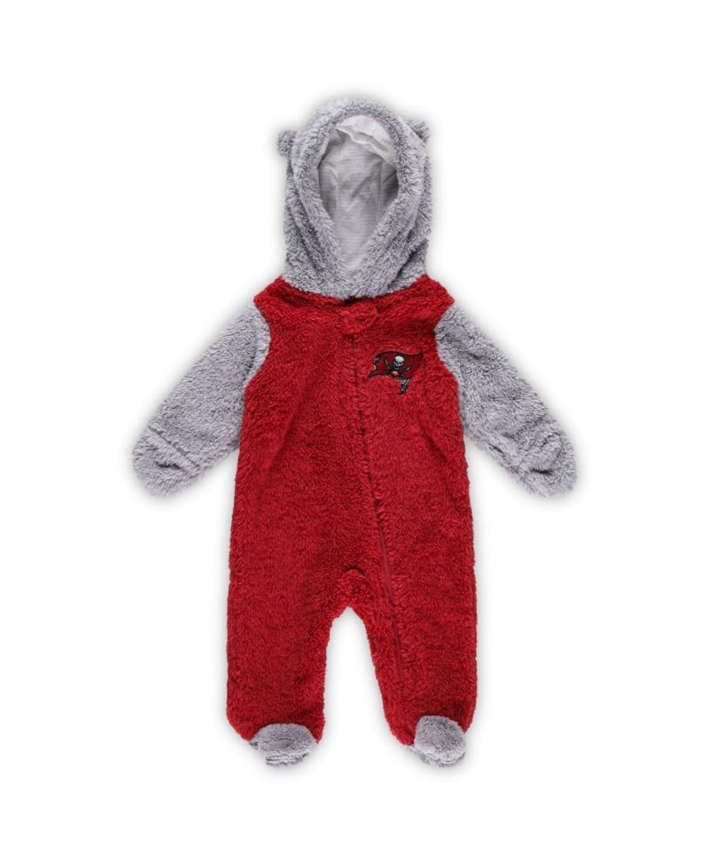 Newborn and Infant Boys and Girls Red, Gray Tampa Bay Buccaneers Game Nap Teddy Fleece Bunting Full-Zip Sleeper