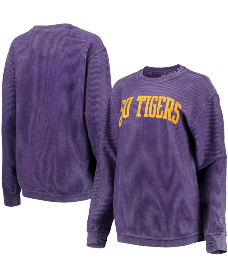 Women's Purple LSU Tigers Comfy Cord Vintage-Like Wash Basic Arch Pullover Sweatshirt
