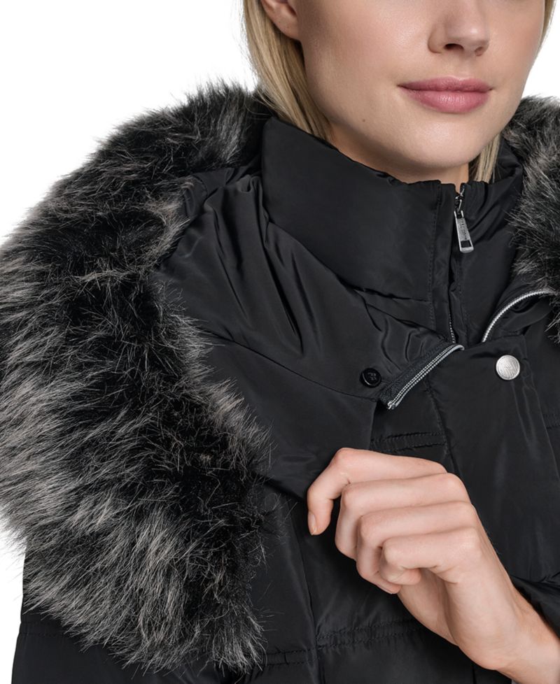 Women's Trim Hood Zip-Front Down Filled Puffer Coat