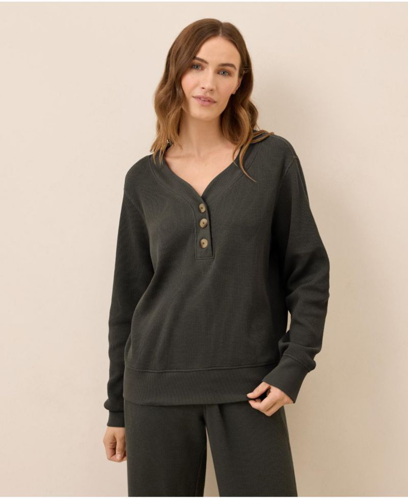 Women's Thermal Waffle Henley Pullover