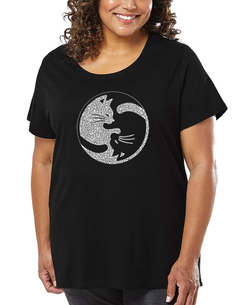 Plus Size Yin Yang Cat Word Art T-Shirt