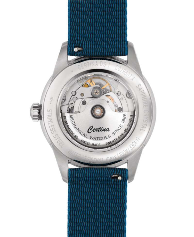 Men's Swiss Automatic DS-1 Blue Synthetic Strap Watch 40mm Gift Set