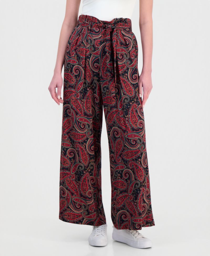 Women's Paperbag-Waist Paisley Pants