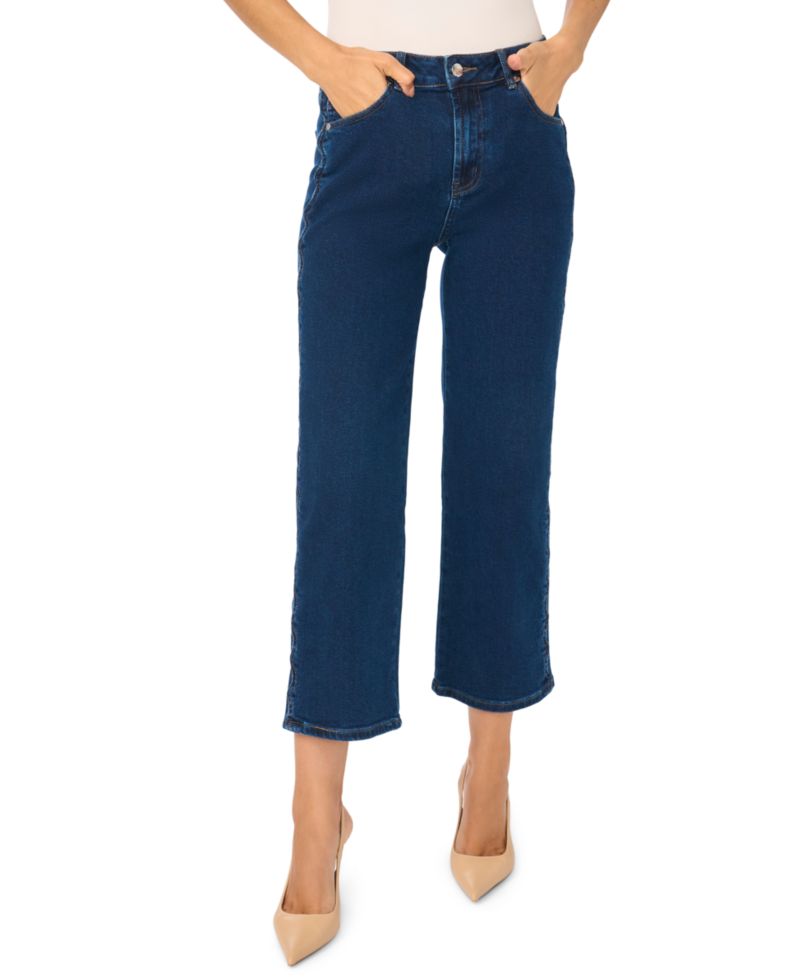Women's High-Waisted Scallop-Detail Straight Jeans