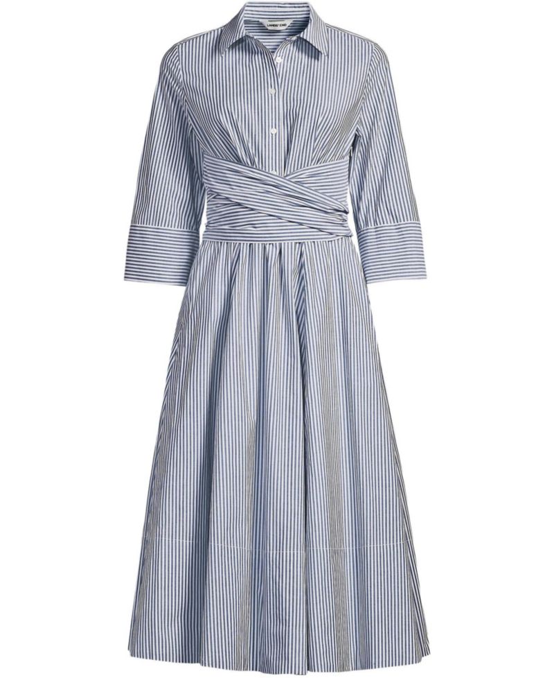 Women's Poplin Midi Wrap Front Dress