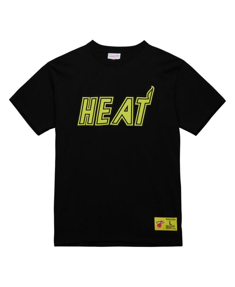 Men's Black Miami Heat Hardwood Classics Neon Nights Premium T-Shirt