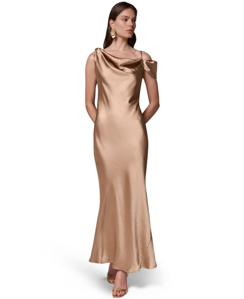 Women's Cowl Neck Asymmetrical Satin Dress