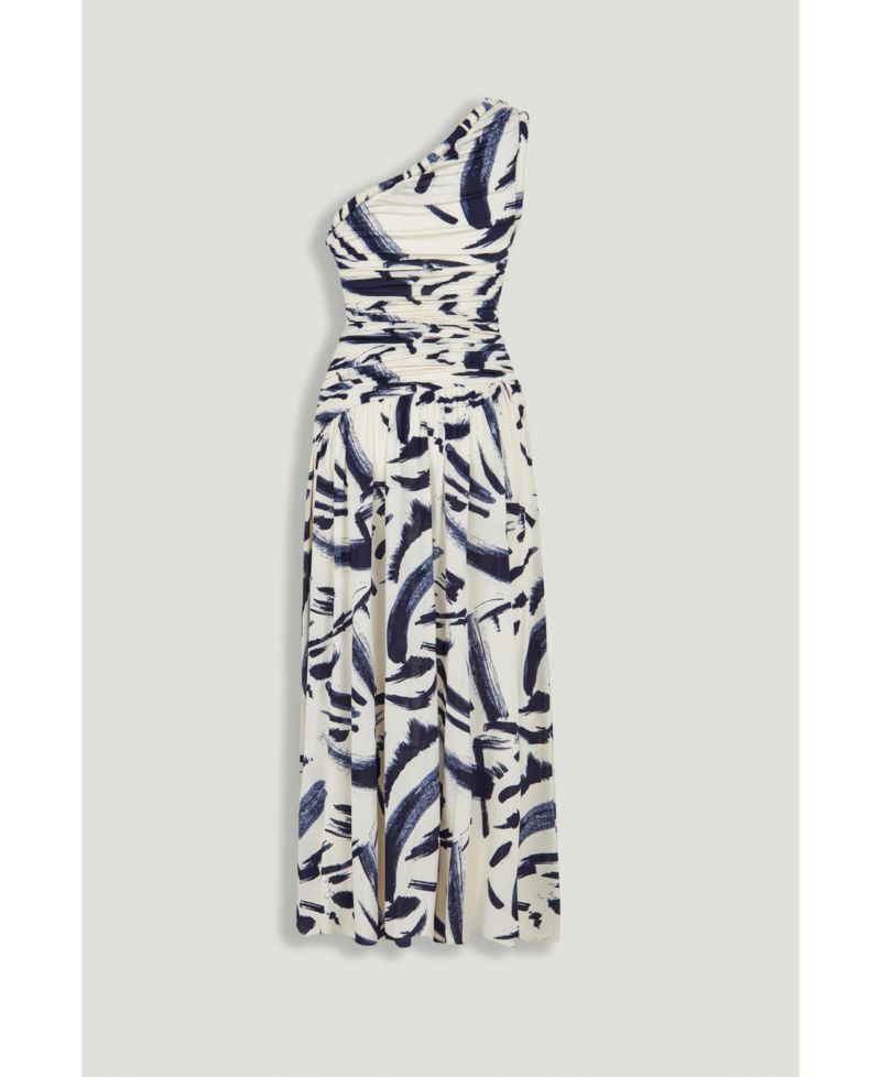 Women's Printed One-Shoulder Draped Midi Dress