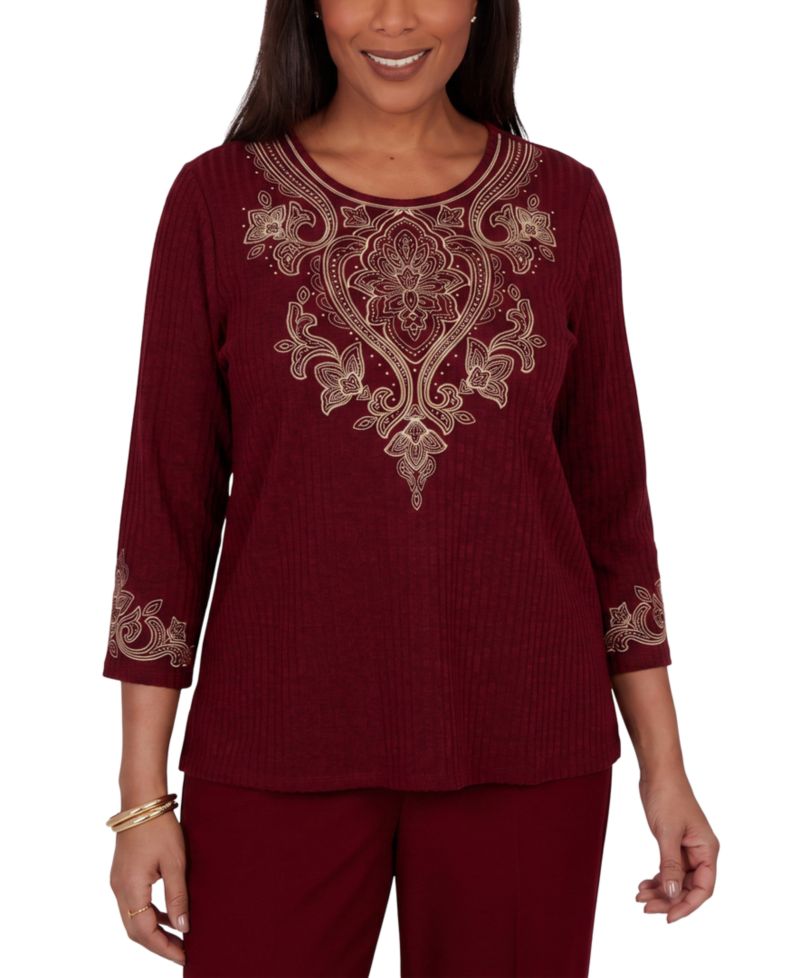 Petite 3/4-Sleeve Crewneck Side-Slit Top