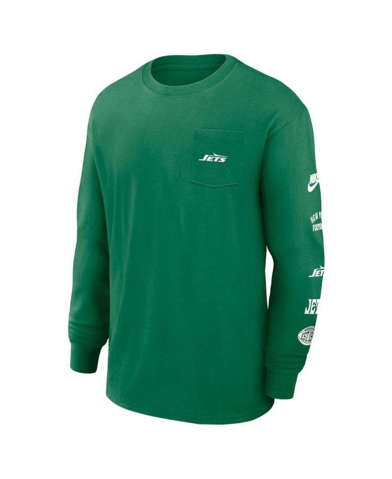 Men's Green New York Jets Rewind Heavy Max 90 Pocket Long Sleeve T-Shirt