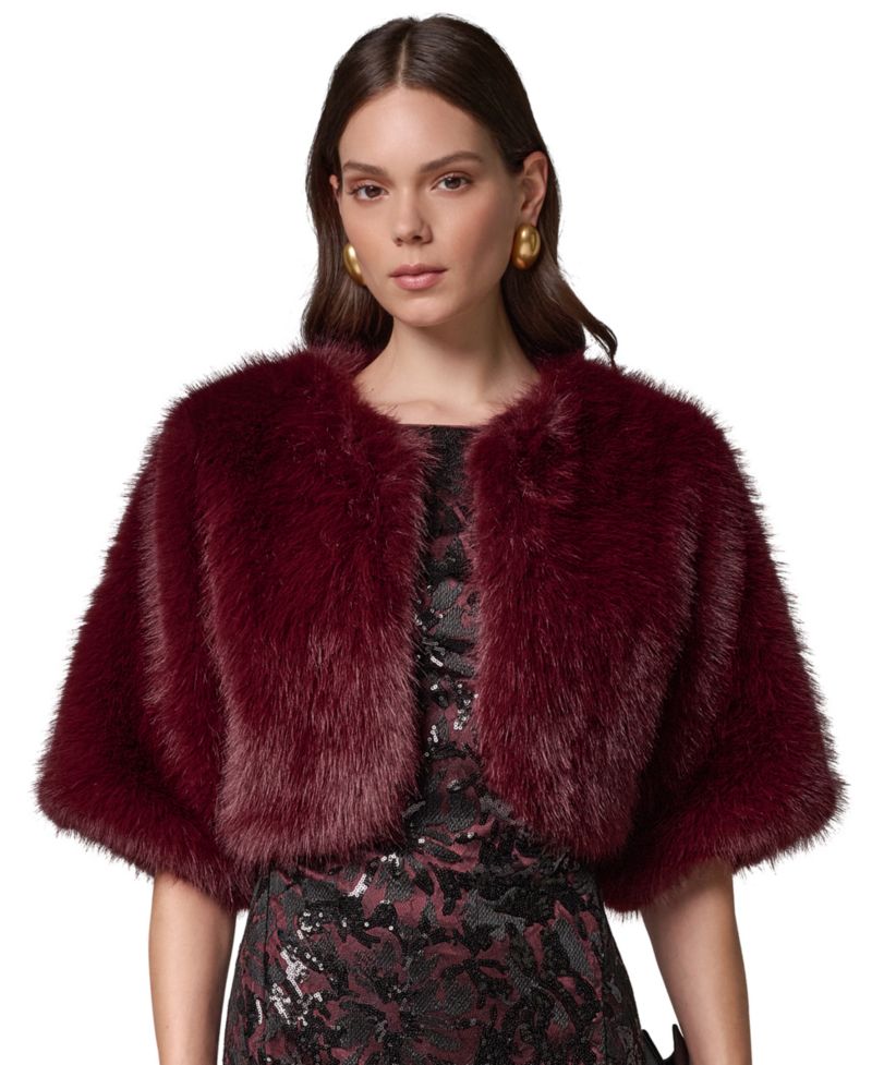 Women's Faux Fur Cropped Open-Front Shrug