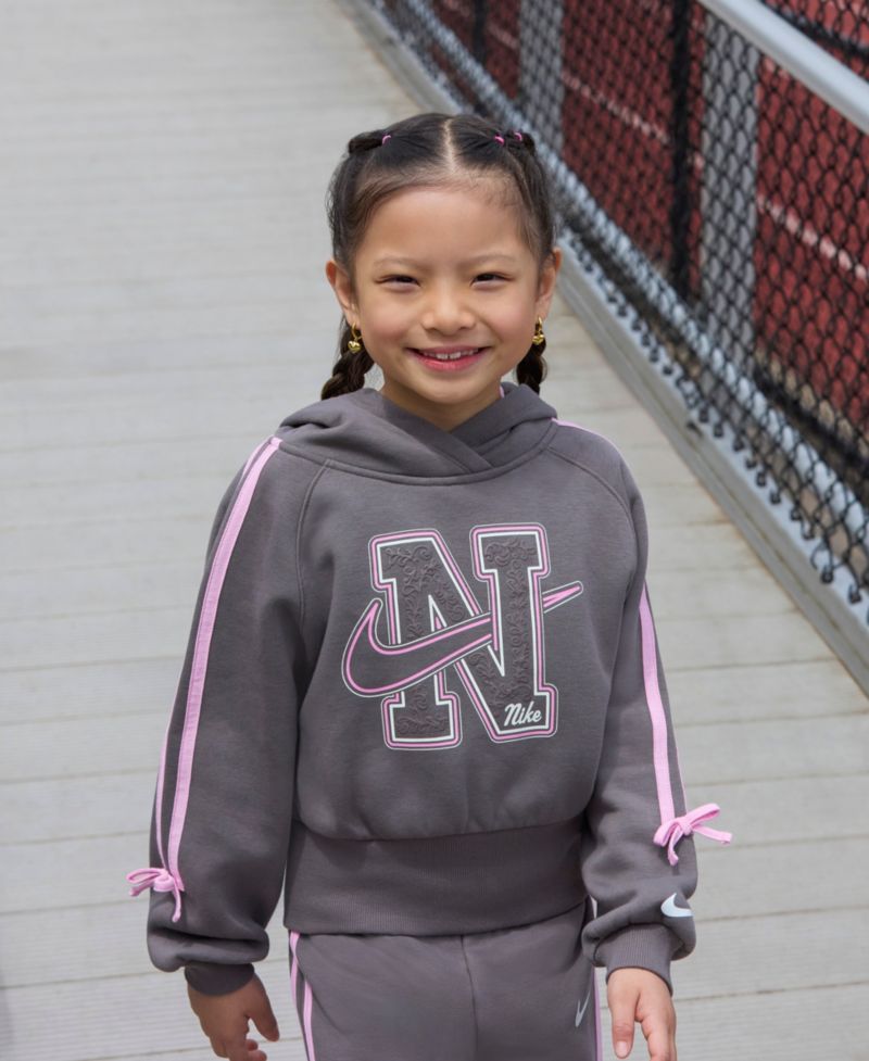 Girls' 4-6X Bow-Detail Long-Sleeve Graphic Hoodie
