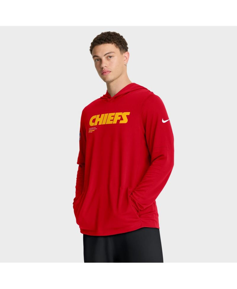 Men's Red Kansas City Chiefs Big & Tall Sideline Performance Long Sleeve Hoodie T-Shirt