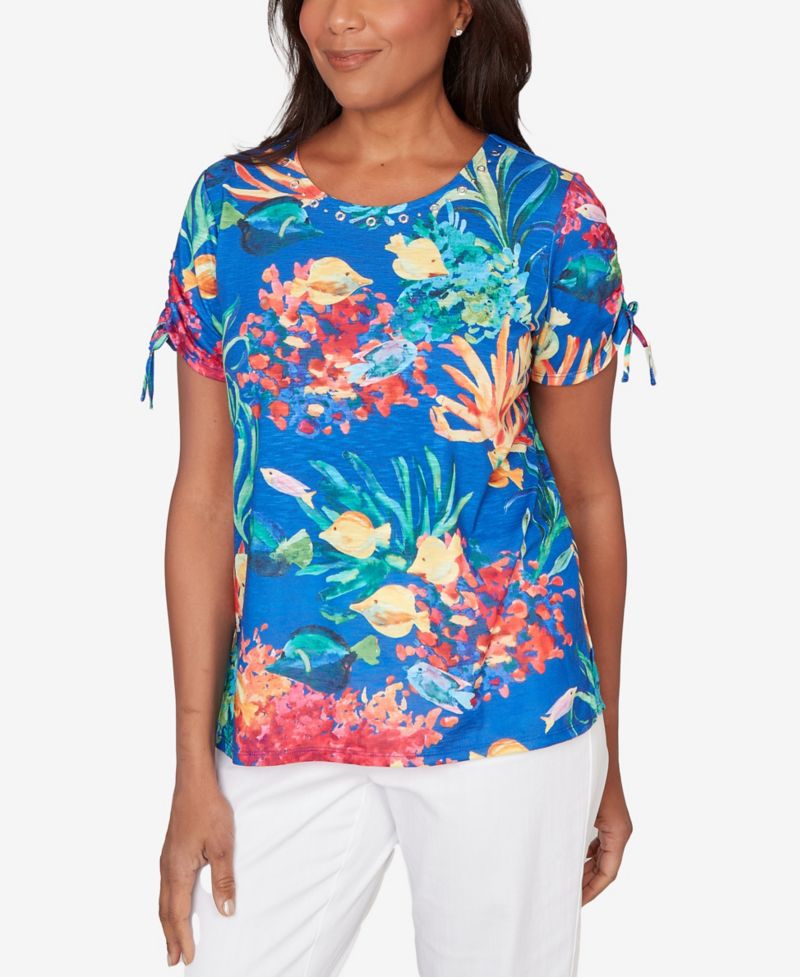 Petite Tropical Reef Tie Sleeve Top