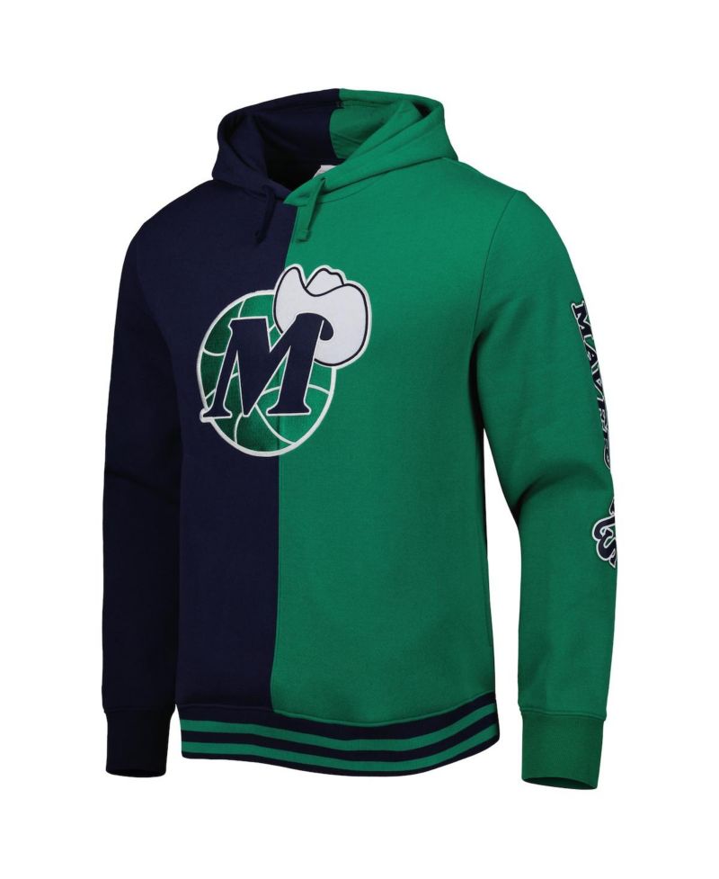 Men's Navy, Green Dallas Mavericks Hardwood Classics Split Pullover Hoodie