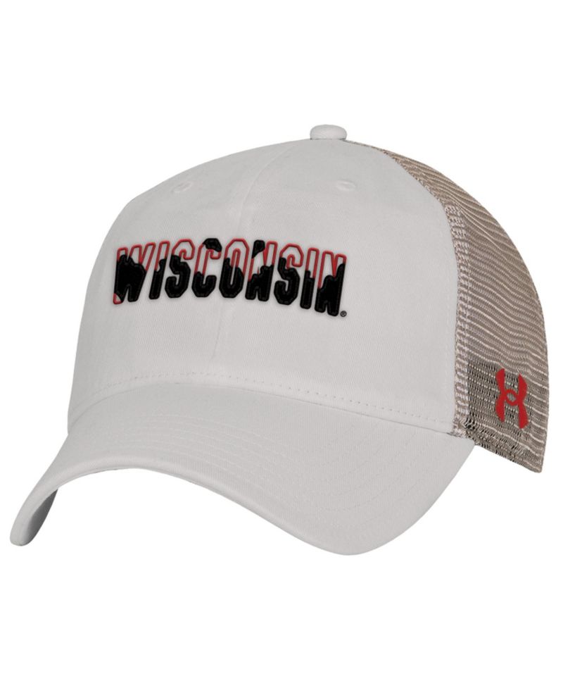 Men's Cream Wisconsin Badgers College Essentials Adjustable Trucker Hat