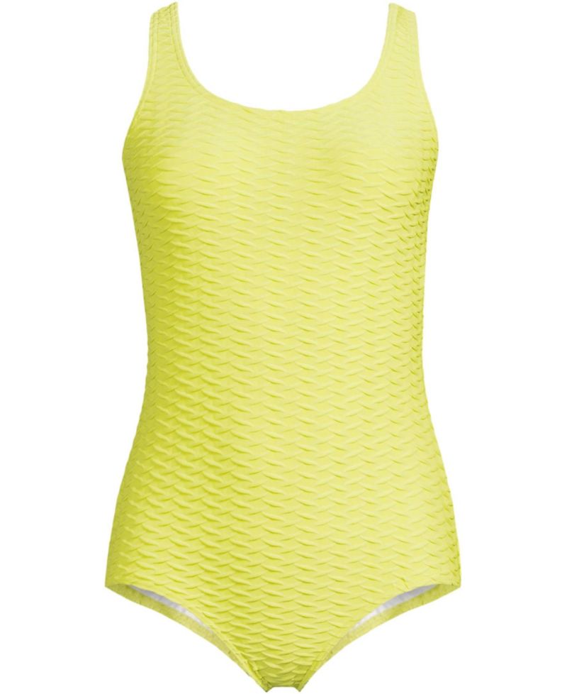 Women's Long Tugless Low Leg Textured One Piece Swimsuit