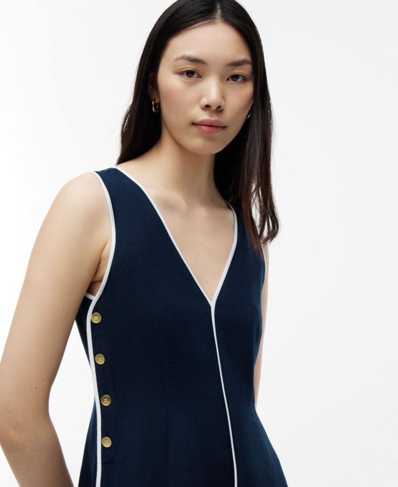 Women's Linen A-Line Midi V-Neck Dress