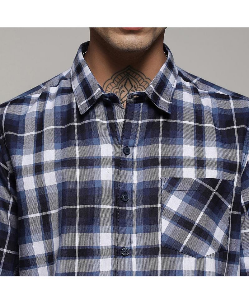 Men's Navy Blue Tartan Plaid Shirt