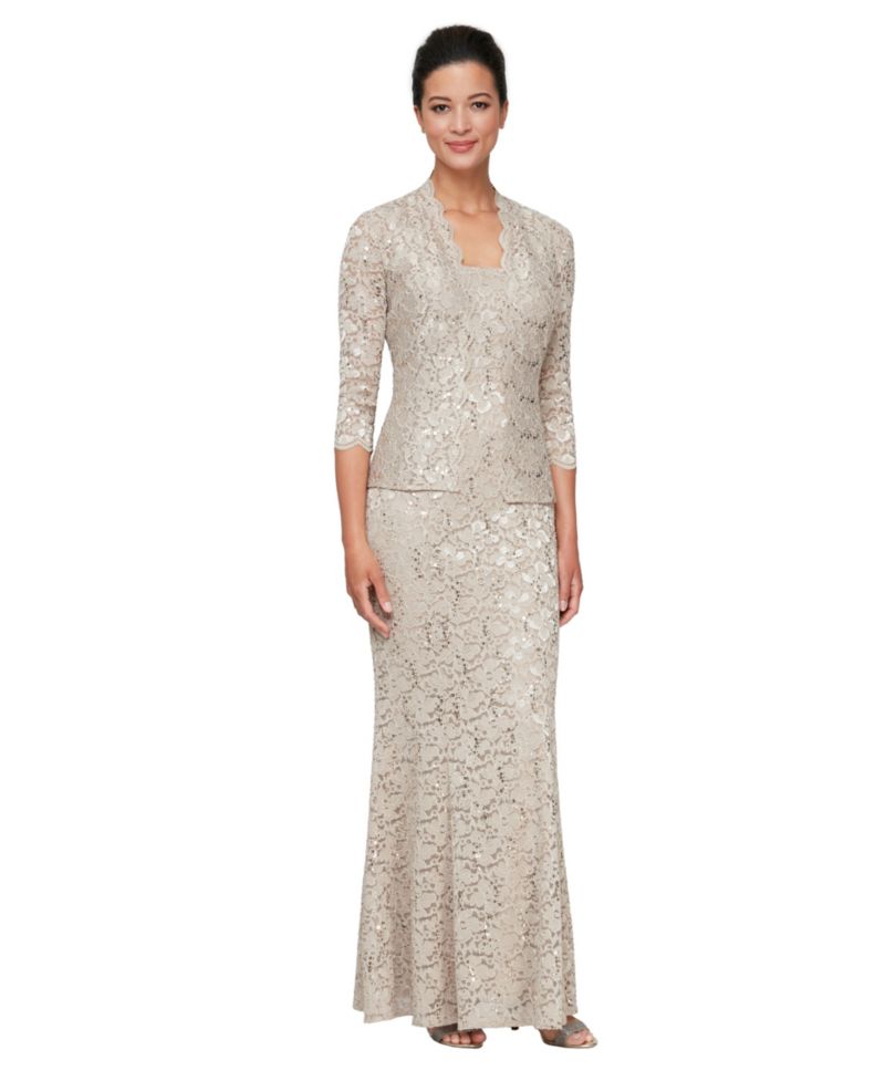 Women's Fit & Flare Lace Scoop Neck Long Dress