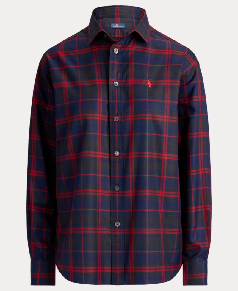 Women's Plaid Relaxed-Fit Cotton-Twill Button-Down Shirt