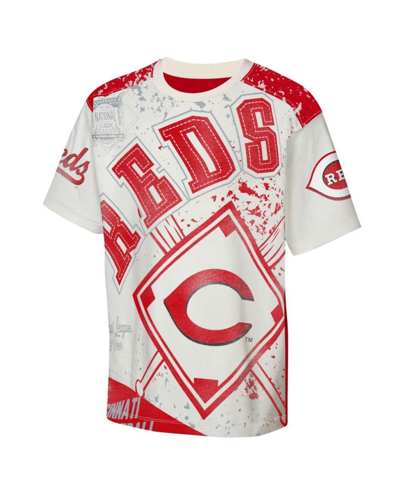 Big Boys and Girls Cream Cincinnati Reds Big League Top Player Bold All-Over-Print T-Shirt