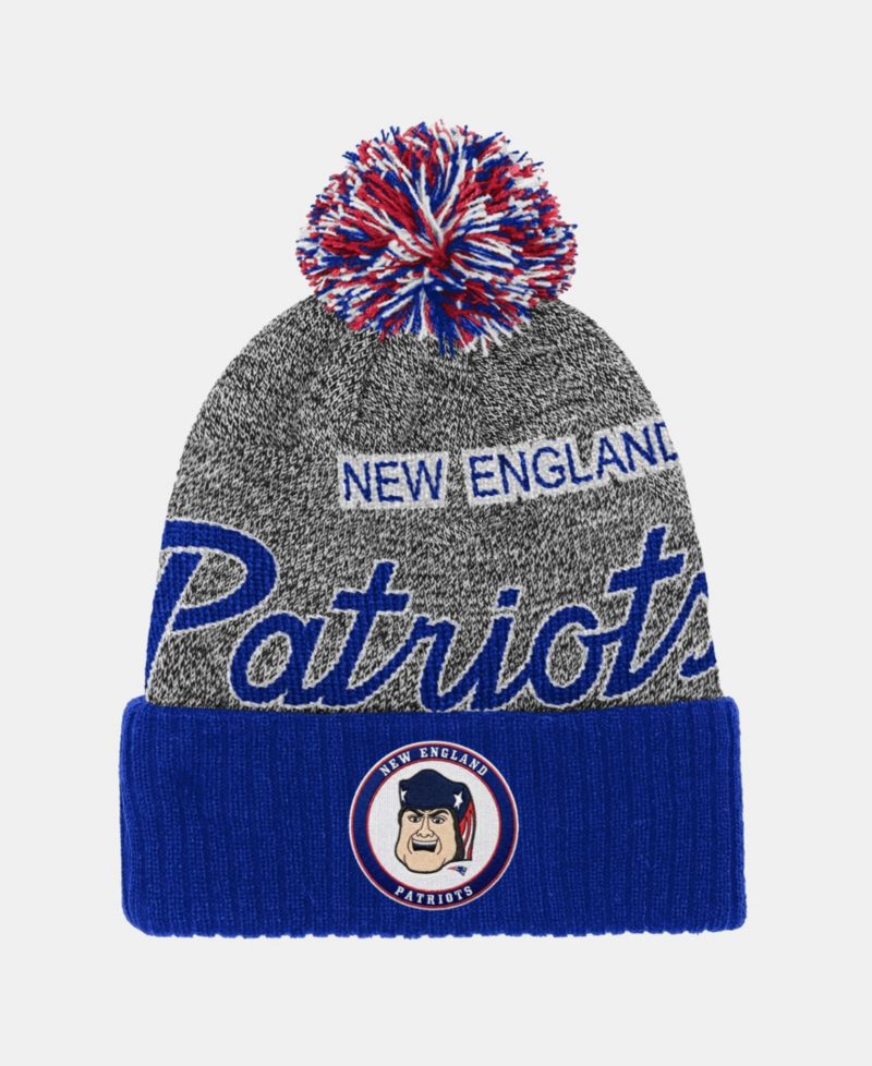 Big Boys and Girls Royal New England Patriots Cuffed Knit Hat with Puff