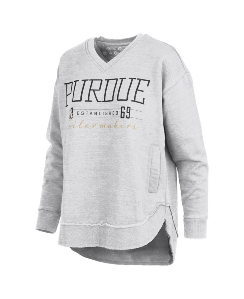 Women's Heather Gray Purdue Boilermakers Marcus East Hall Poncho V-Neck Sweatshirt