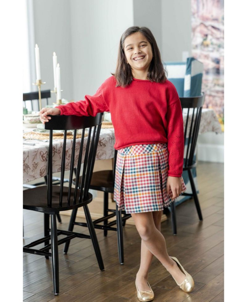 Girls' 4-16 Drop-Shoulder Pointelle Cotton Sweater