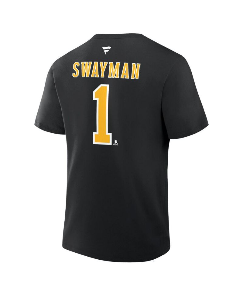 Men's Jeremy Swayman Black Boston Bruins Authentic Stack Name & Number T-Shirt