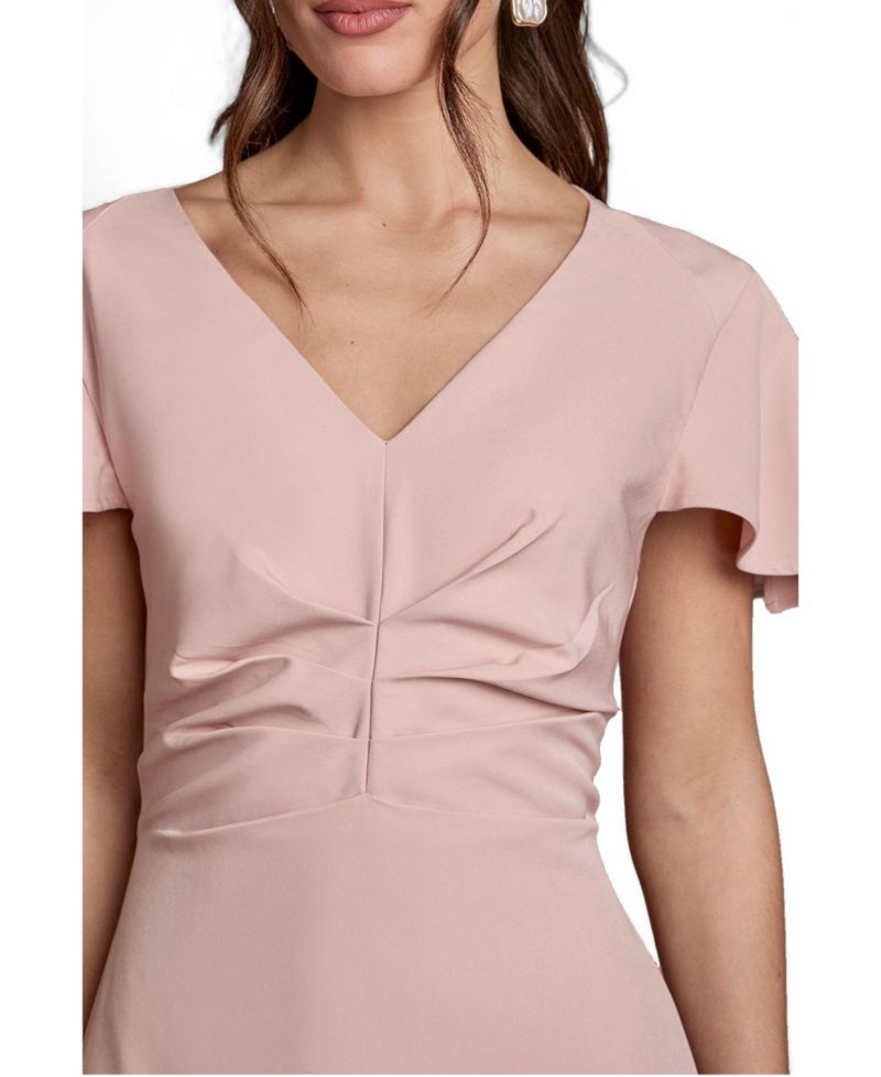 Women's Crepe Fold V-Neck Flutter-Sleeve Maxi Dress