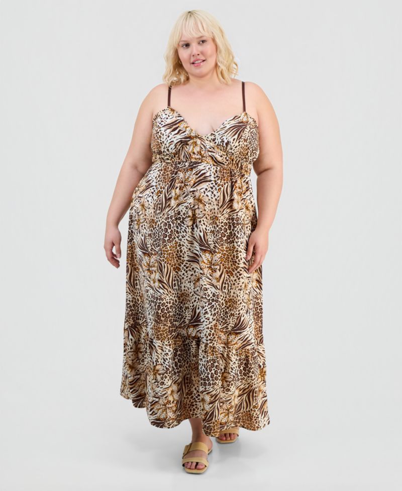 Trendy Plus Printed Empire-Waist Peplum-Hem Dress