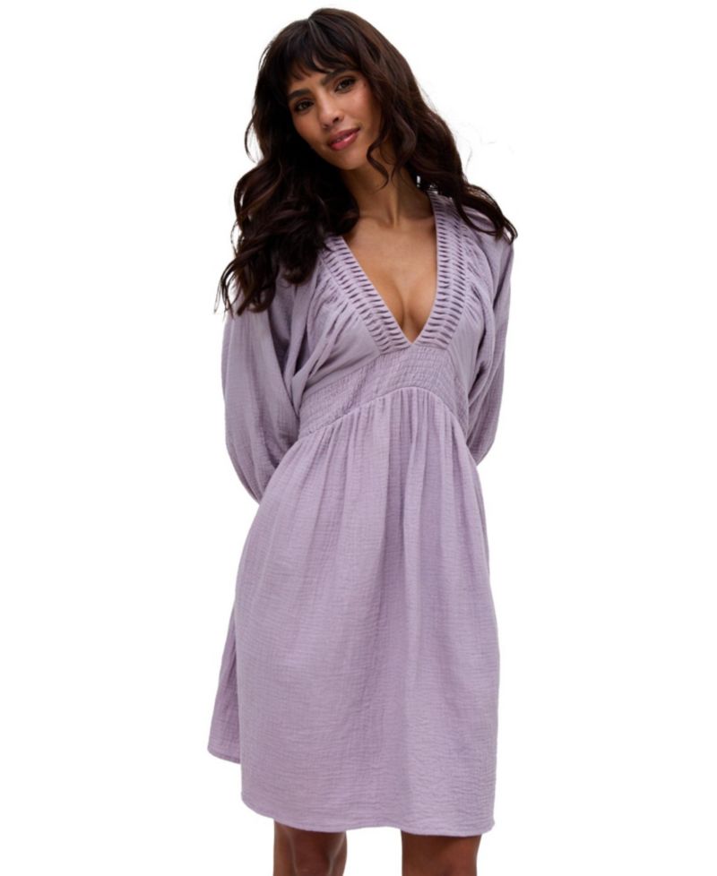 Women's Soipoi Ruched V-Neck Midi Dress