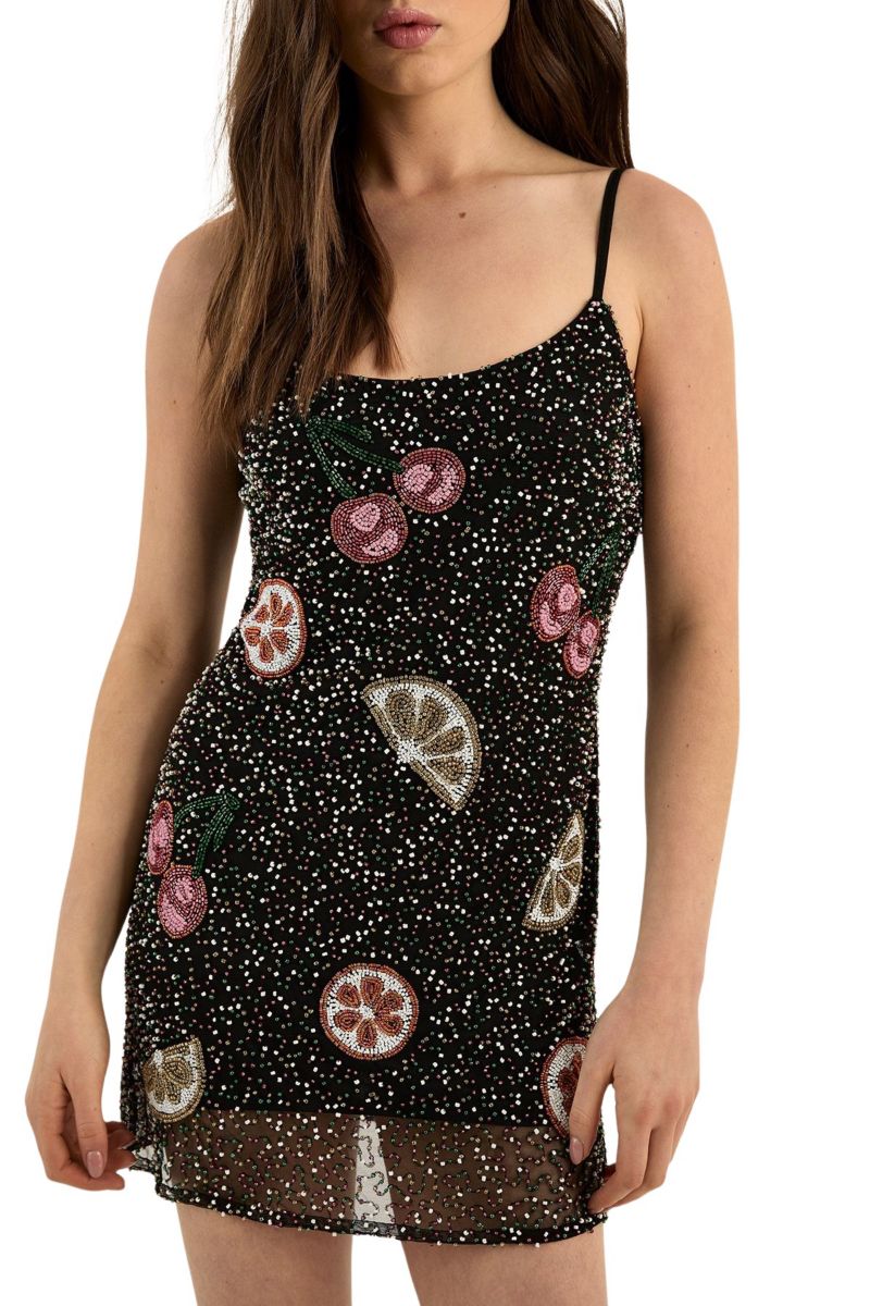 Women's Fruit Embellished Strappy Mini Dress