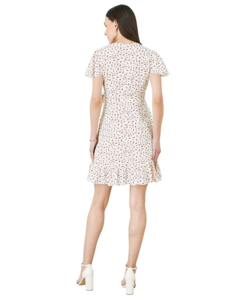 Women's Ditsy Print Frill Wrap Dress
