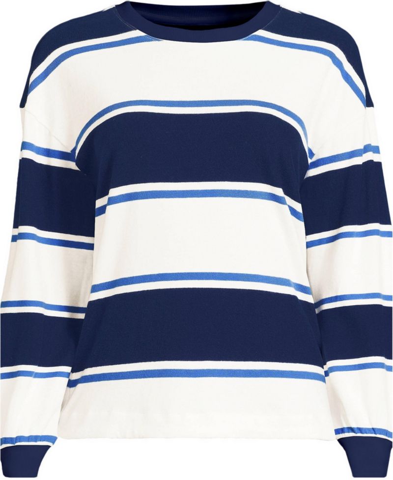 Plus Size Long-Sleeve Breton-Stripe Relaxed-Fit T-Shirt