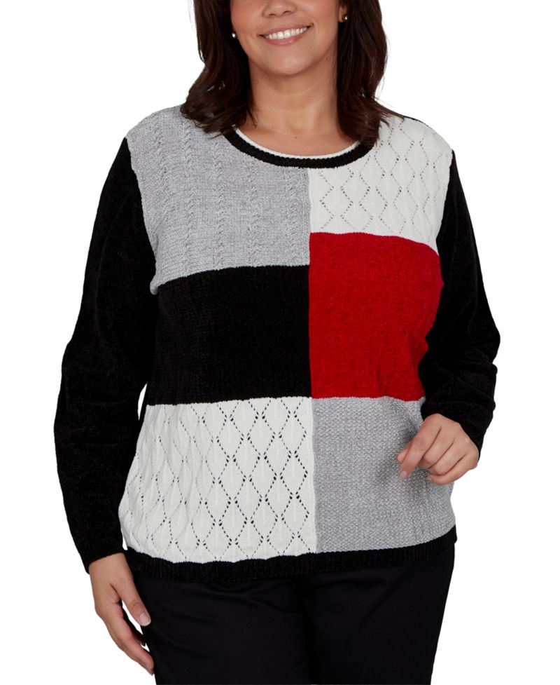 Plus Size Colorblock Textured-Chenille Sweater