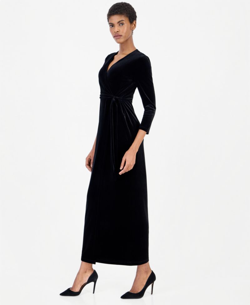 Women's Faux-Wrap Maxi Velvet Gown