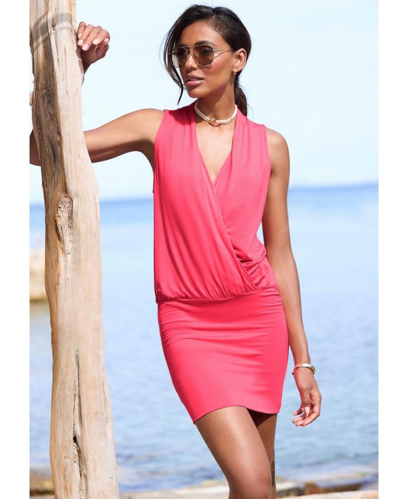 Women's Viscose Sleeveless Surplice Wrap Surplice-Neck Short Dress