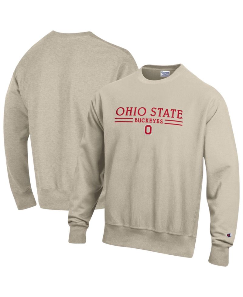 Men's Oatmeal Ohio State Buckeyes Reverse Weave Crewneck Sweatshirt