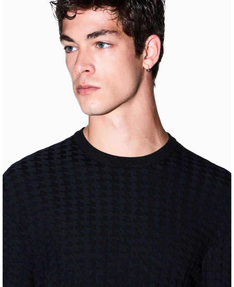 Men's Geometric Ribbed Viscose Crewneck Sweater
