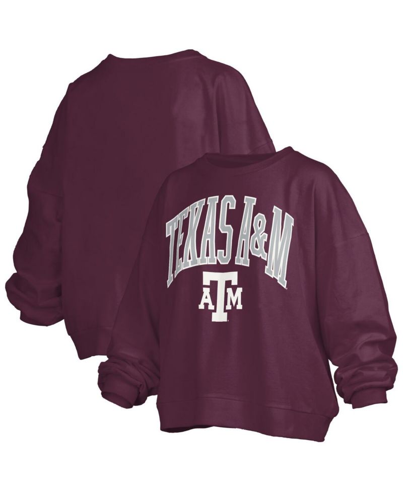 Women's Maroon Texas A&M Aggies Janise Arch Over Logo Waist Length Oversized Pullover Sweatshirt