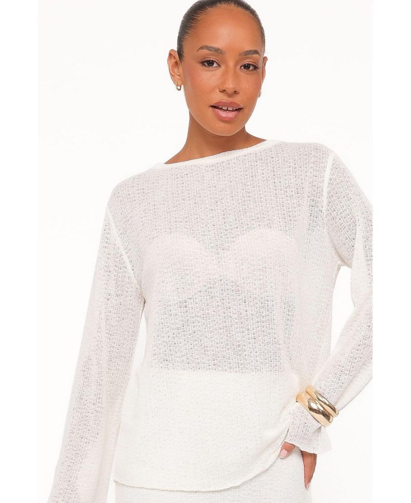 Women's Lune Boat Neck Long-Sleeve High-Waisted Top and Skirt, 2-Piece Set