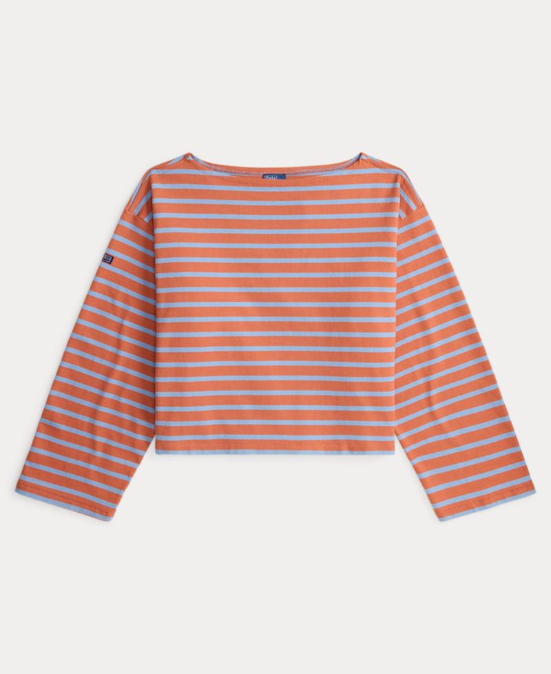 Women's Striped Long-Sleeve Boat Neck T-Shirt